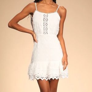 Lulus Non-Stop Frills White Lace Swiss Dot Mini Dress